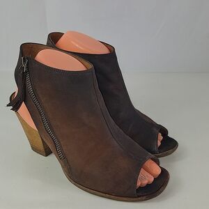 Paul Green Cayanne Peep Toe Ankle Booties Nubuck Leather Block Heel